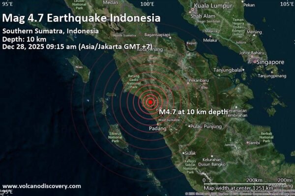 Moderate 4.7 quake hits near Bukittinggi, Kota Bukittinggi, Provinsi Sumatera Barat, Indonesia